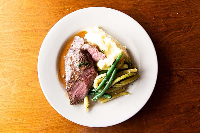Steak with Mashed Potatoes and Green Beans