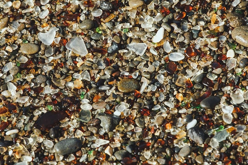 close-up of sea glass on a beach